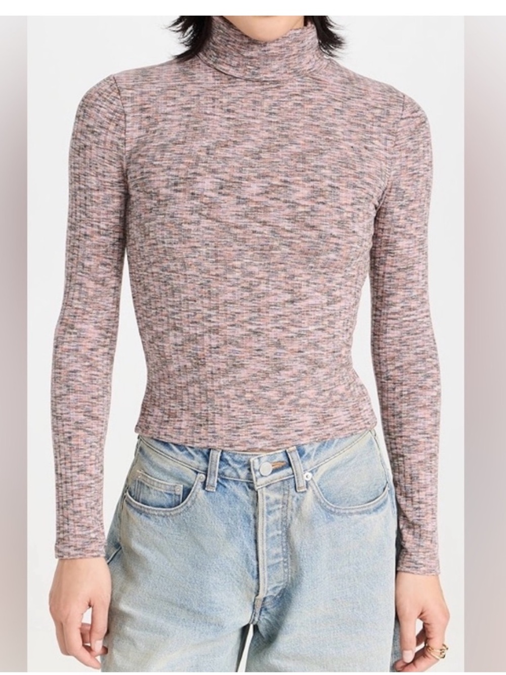 Madewell Large Ribbed Crop Turtleneck Long Sleeve Sweater Spacedye EUC Midweight
